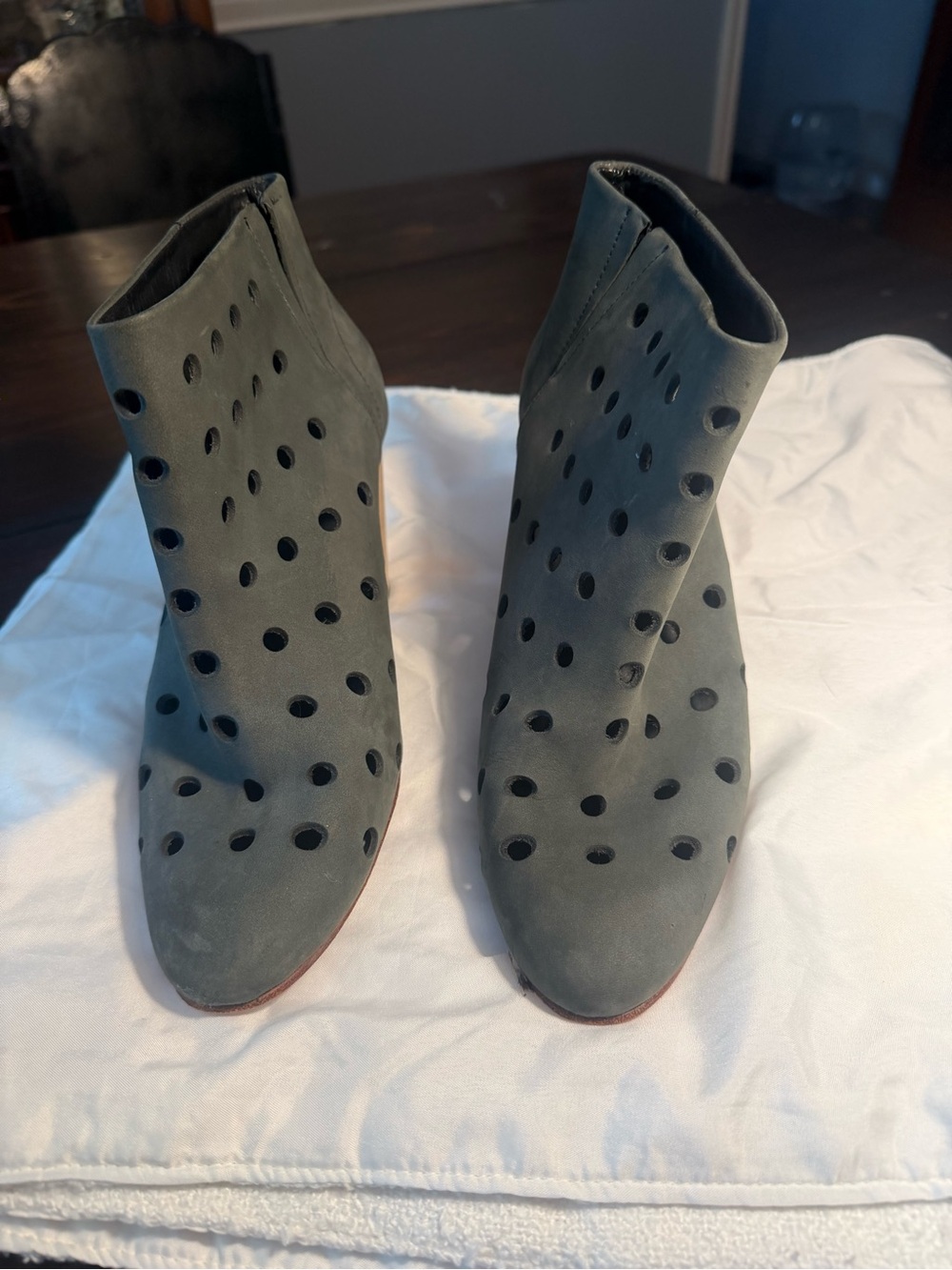 Rachel Comey Green-Gray Perforated Suede Ankle Booties